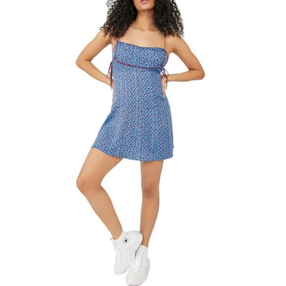 Free People Womens Medium Kai Print Tie Strap Lined Minidress NEW - Picture 1 of 12
